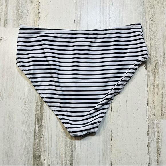 Palm Leaf Ruffled Peplum Tankini Swimsuit with High Waisted Striped Bottoms - Picture 4 of 9